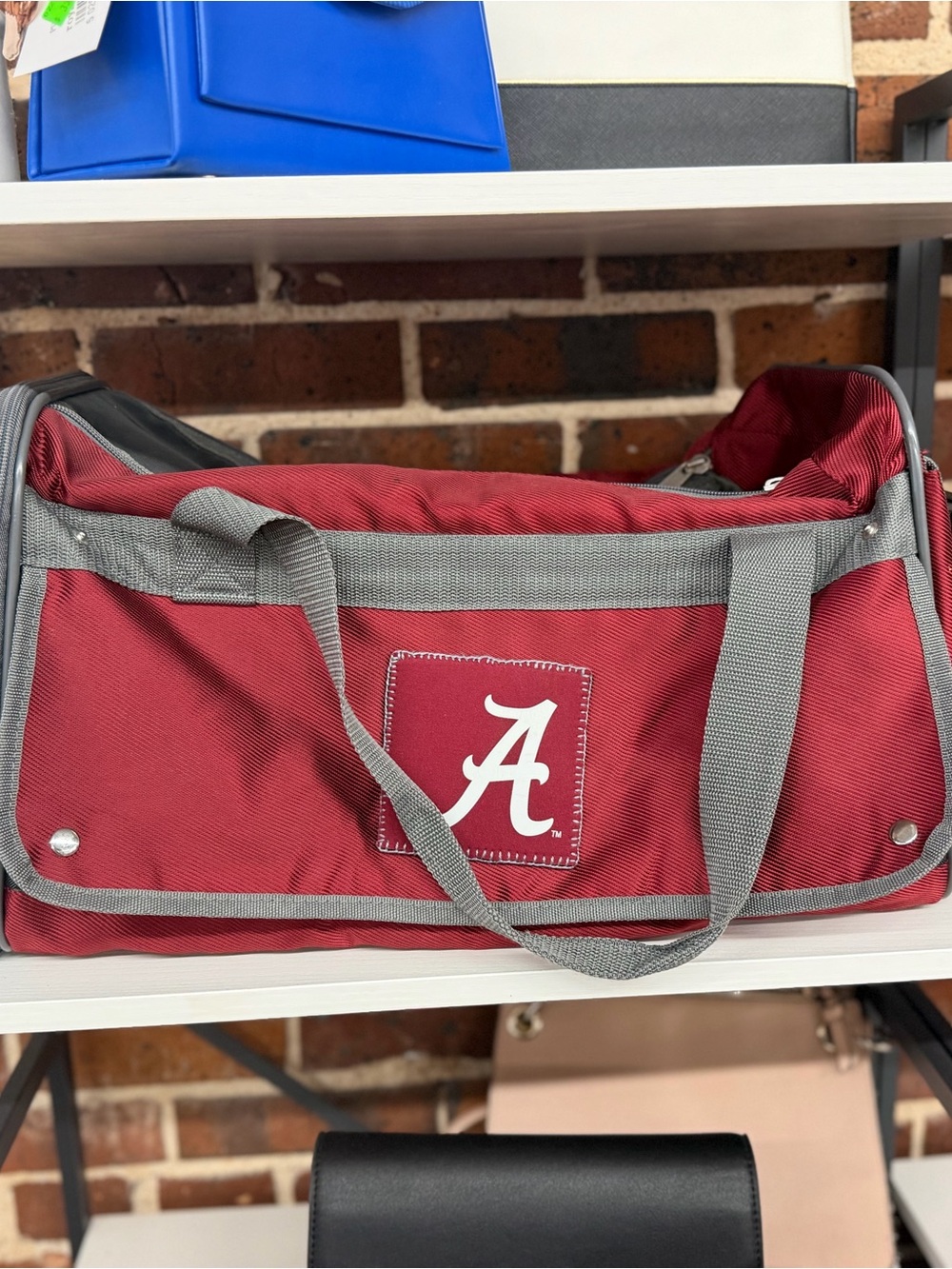 Pet Carrier- Alabama Crimson Red Duffle Bag with Gray Straps